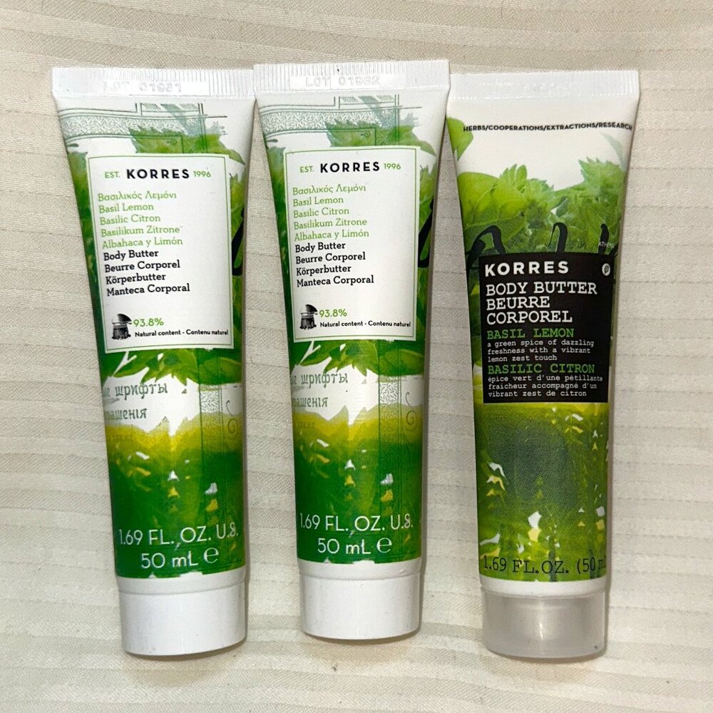 NEW & SEALED! KORRES SET / LOT OF 3 BASIL LEMON BODY BUTTER 1.69 OZ EACH 5.07 OZ